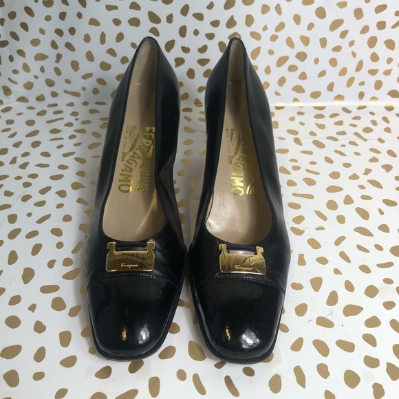 Salvatore Ferragamo Shoes - Salvatore Ferragamo black gold buckle pump size 5
